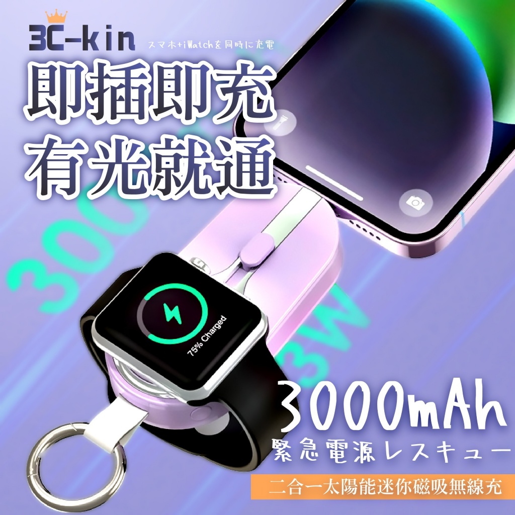 Type-c- 3Ckin二合ㄧ太陽能迷你磁吸無線充