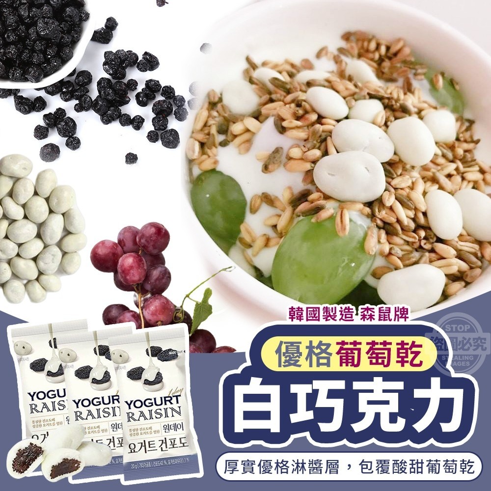 (4包)韓國製造 森鼠牌優格葡萄乾白巧克力 20g